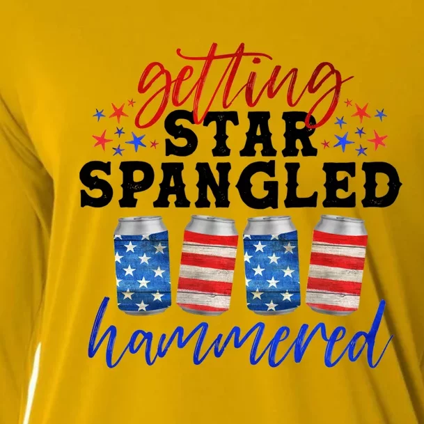 Independence Day Getting Star Spangled Hammered Beer Funny Gift Cooling Performance Long Sleeve Crew