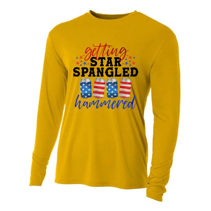 Independence Day Getting Star Spangled Hammered Beer Funny Gift Cooling Performance Long Sleeve Crew