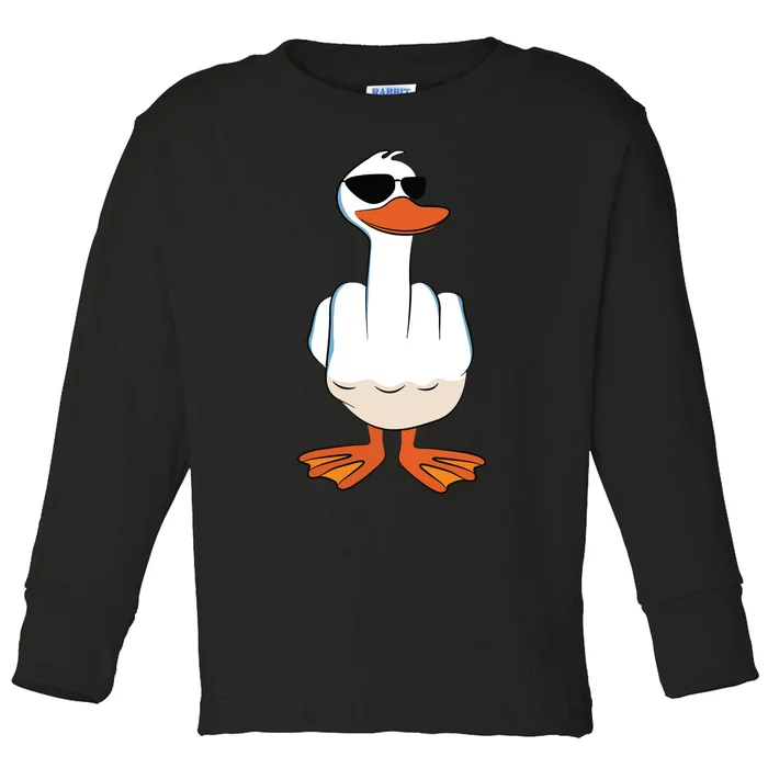 I Dont Give A Duck Funny Middle Finger Offensive Rude Duck Toddler Long Sleeve Shirt