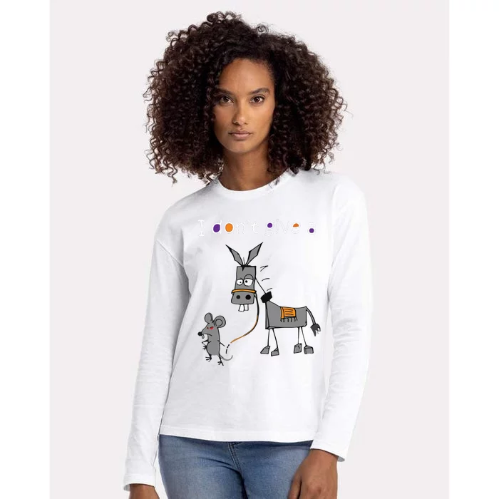 I Dont Give A Rats Ass Mouse Walking Donkey Womens Cotton Relaxed Long Sleeve T-Shirt