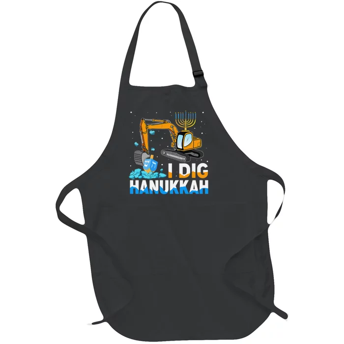 I Dig Hanukkah Excavator Construction Toddler Hanukkah Boys Full-Length Apron With Pocket