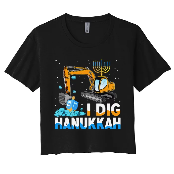 I Dig Hanukkah Excavator Construction Toddler Hanukkah Boys Women's Crop Top Tee