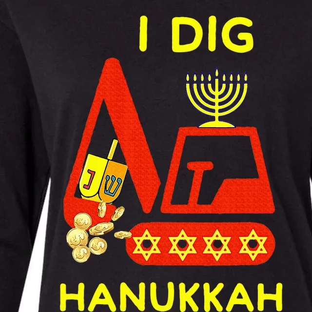 I Dig Hanukkah Crane Construction Chanukah Pajamas Womens Cotton Relaxed Long Sleeve T-Shirt