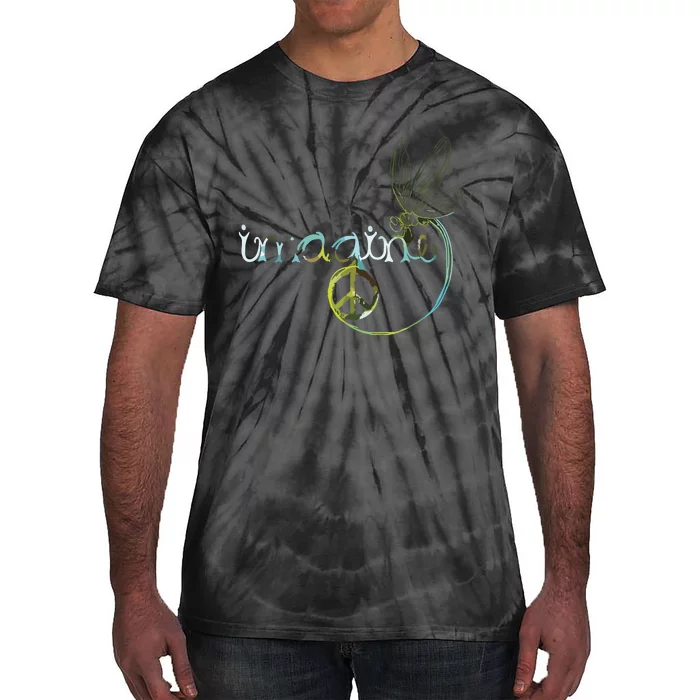 Imagine Dragonfly Hippie Peace Sign Tie Dye Free Spirited Tie-Dye T-Shirt