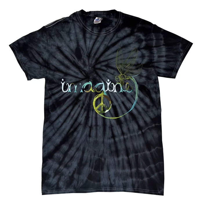 Imagine Dragonfly Hippie Peace Sign Tie Dye Free Spirited Tie-Dye T-Shirt