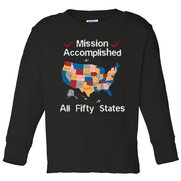 I Did It! Visit All 50 Usa States Design Road Trip Vacation Toddler Long Sleeve Shirt