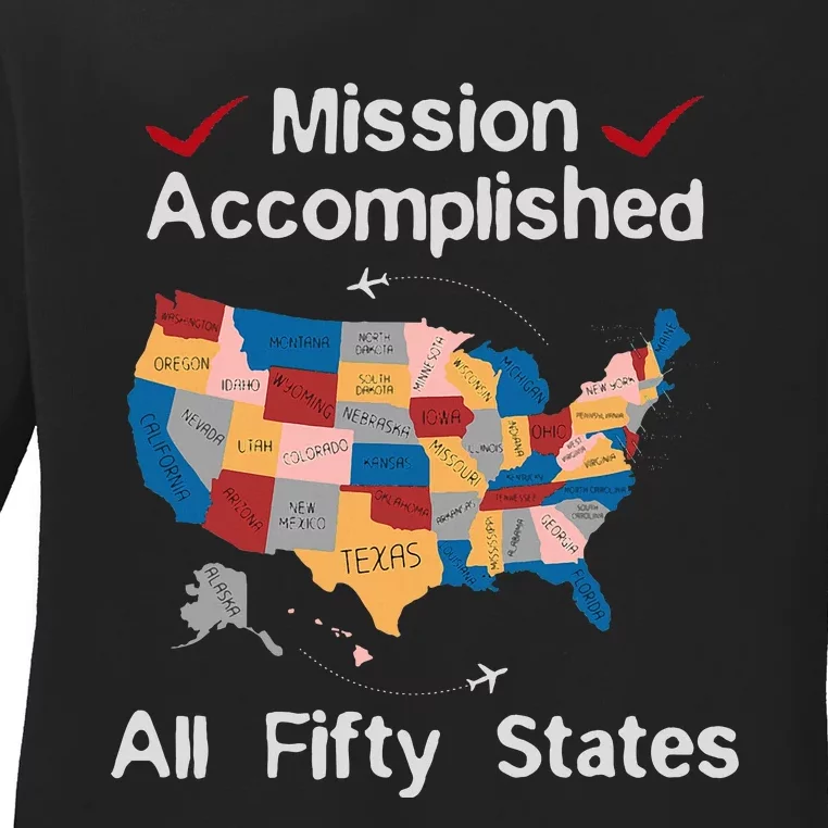 I Did It! Visit All 50 Usa States Design Road Trip Vacation Ladies Long Sleeve Shirt