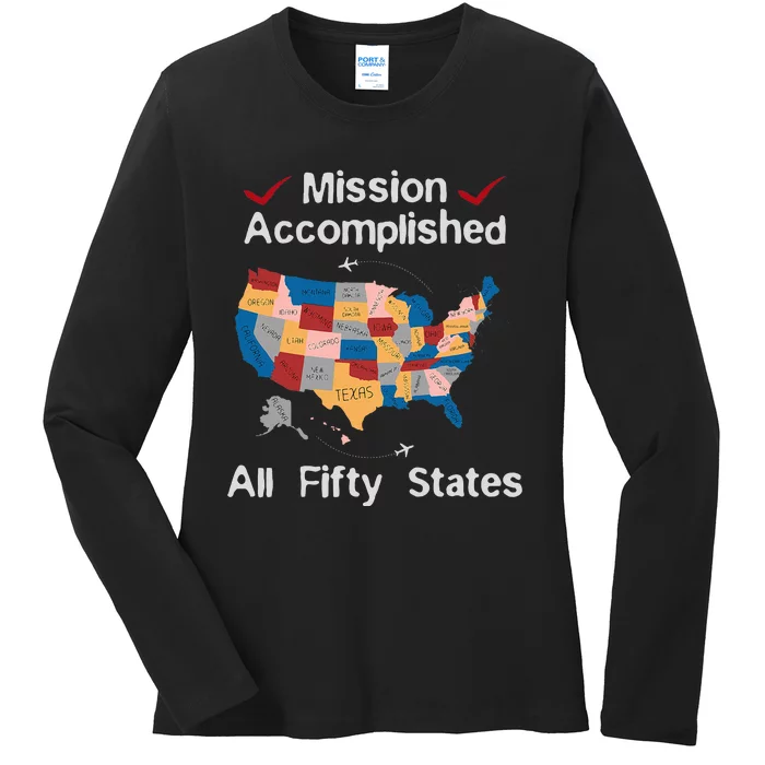 I Did It! Visit All 50 Usa States Design Road Trip Vacation Ladies Long Sleeve Shirt