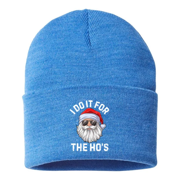 I Do It For The Hos Funny Inappropriate Christmas Santa Gift Sustainable Knit Beanie