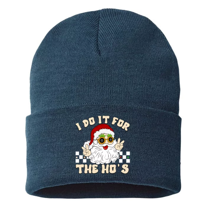 I Do It For The Hos Hippy Peace Santa Claus Christmas Sustainable Knit Beanie