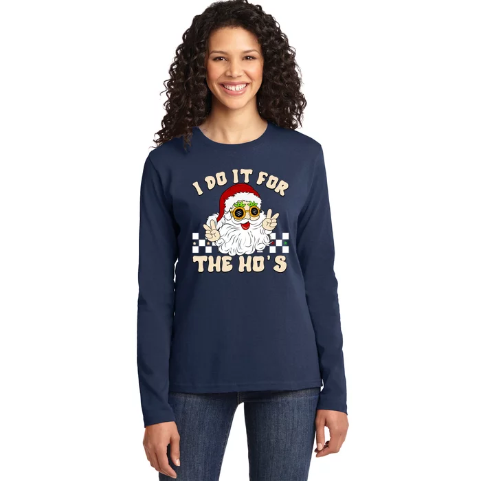 I Do It For The Hos Hippy Peace Santa Claus Christmas Ladies Long Sleeve Shirt