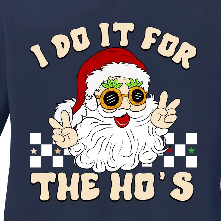 I Do It For The Hos Hippy Peace Santa Claus Christmas Ladies Long Sleeve Shirt