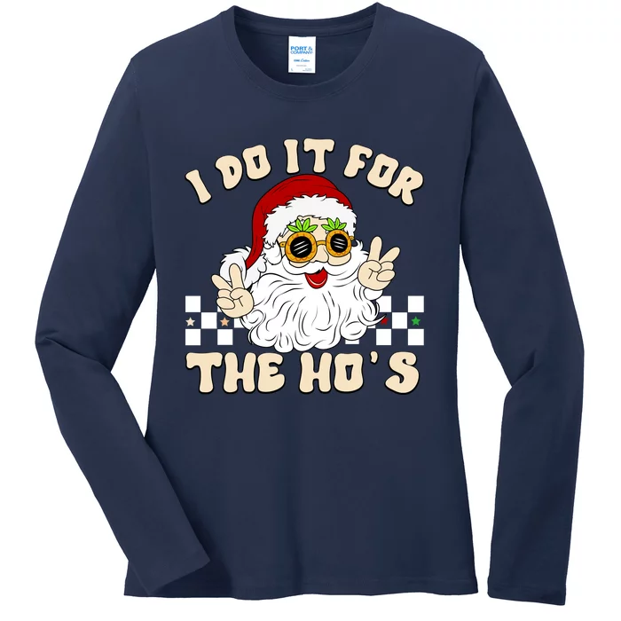 I Do It For The Hos Hippy Peace Santa Claus Christmas Ladies Long Sleeve Shirt