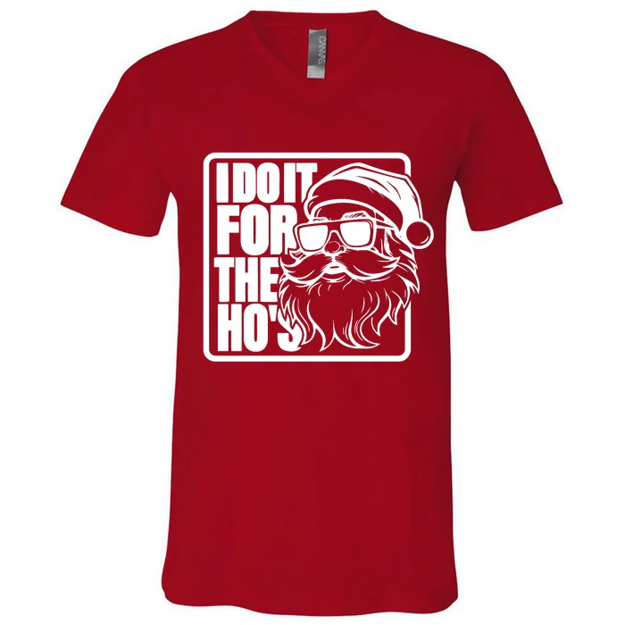 I Do It For The Hos Santa Claus Shades St Nick Christmas V-Neck T-Shirt