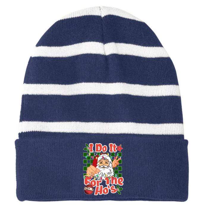 I Do It For The Hos Santa Claus Christmas Lights Striped Beanie with Solid Band