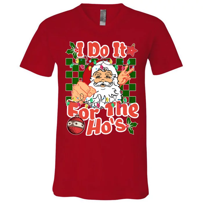 I Do It For The Hos Santa Claus Christmas Lights V-Neck T-Shirt