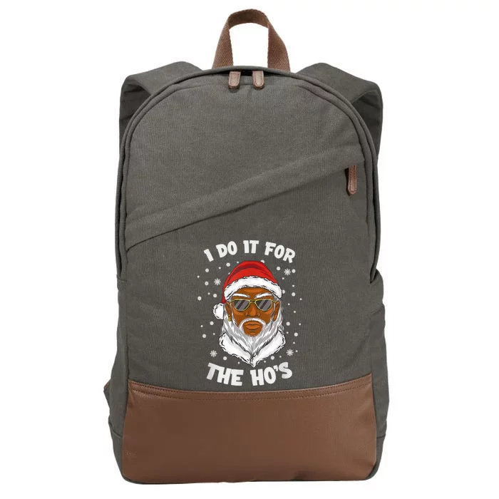 I Do It For The Hos Christmas African American Santa Black Cotton Canvas Backpack