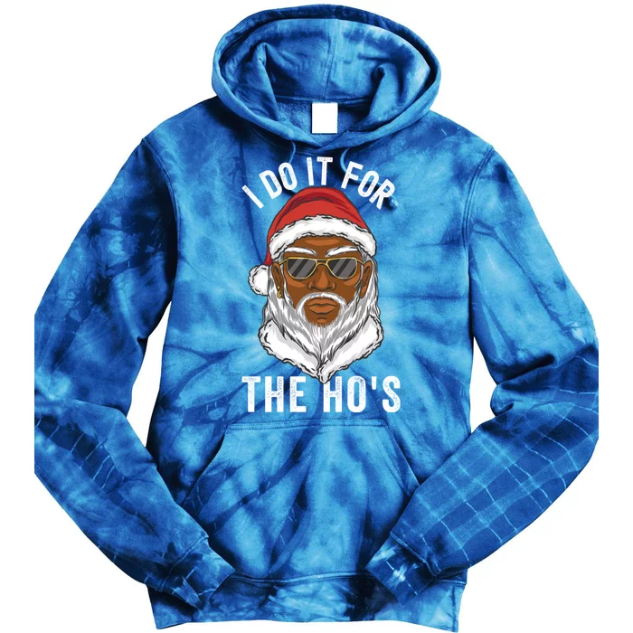 I Do It For The Hos Christmas African American Santa Black Tie Dye Hoodie