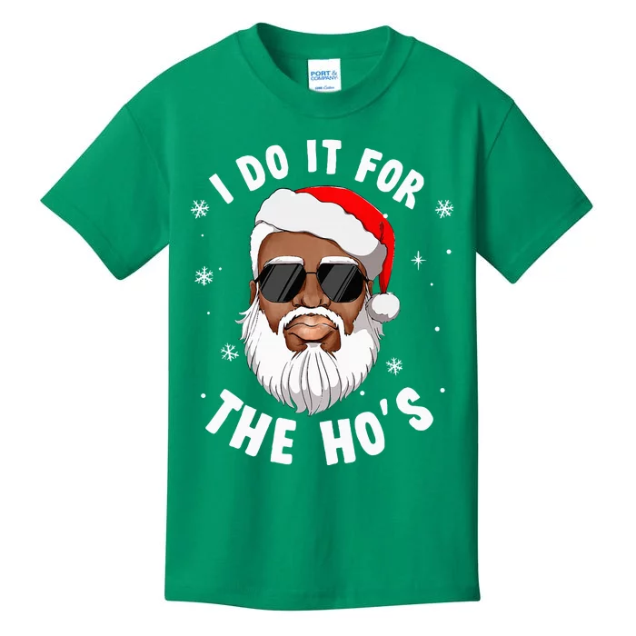 I Do It For The Hos Christmas African American Santa Black Kids T-Shirt