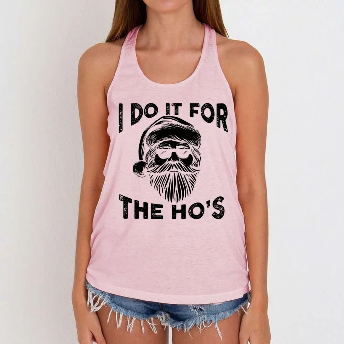 I Do It For The Hos Funny Christmas Santa Cool Sun Glasses Cute Gift Women's Knotted Racerback Tank