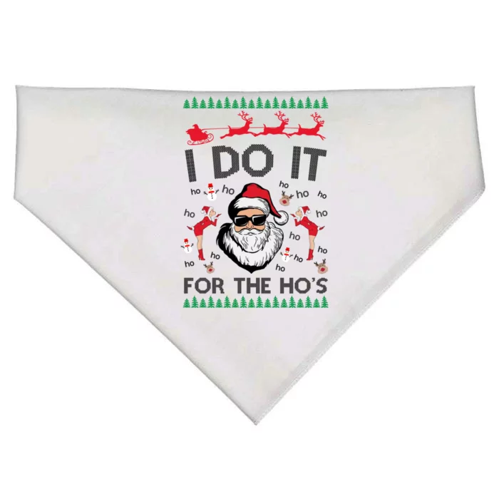 I Do It For The Hos Funny Santa Ugly Christmas USA-Made Doggie Bandana