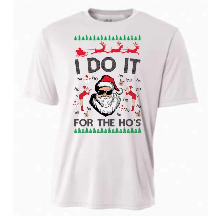 I Do It For The Hos Funny Santa Ugly Christmas Cooling Performance Crew T-Shirt