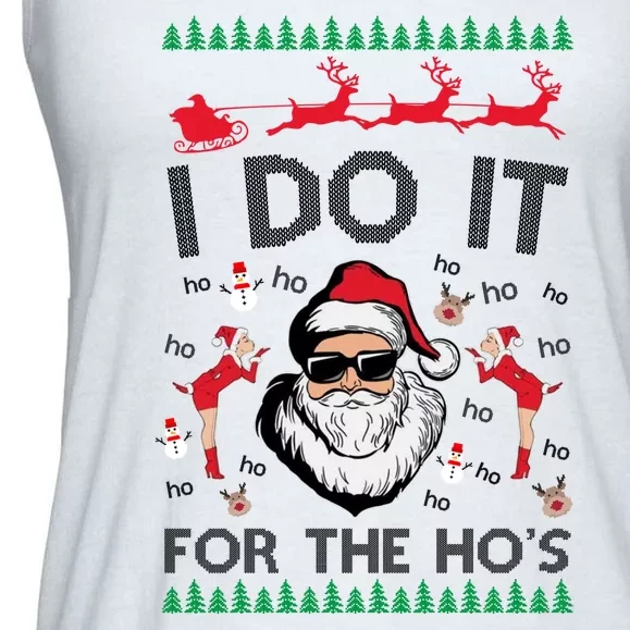 I Do It For The Hos Funny Santa Ugly Christmas Ladies Essential Flowy Tank