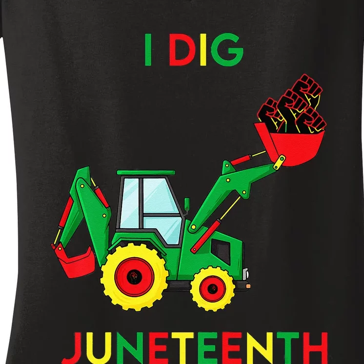 I Dig Juneteenth Fists Tractor Funny Women's V-Neck T-Shirt