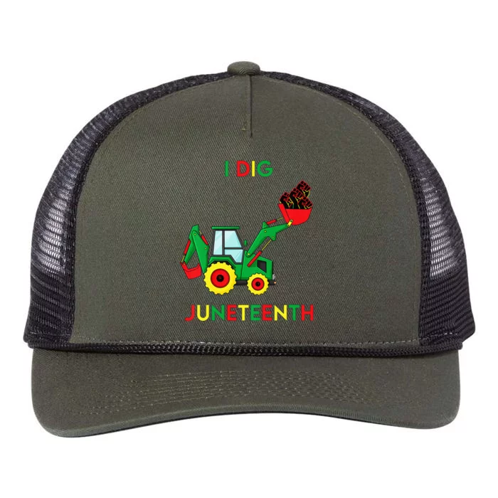 I Dig Juneteenth Fists Tractor Funny Retro Rope Trucker Hat Cap