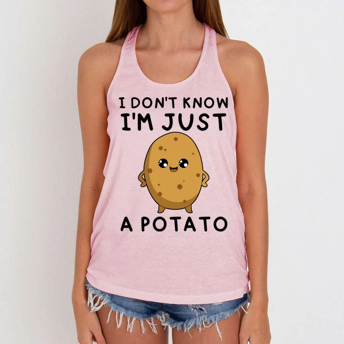 I Don't Know I'm Just A Potato Funny Potato Lover Women's Knotted Racerback Tank