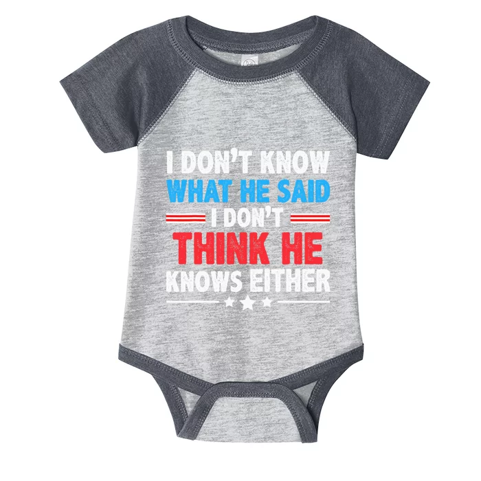 I DonT Know What He Said I DonT Think He Knows Either Infant Baby Jersey Bodysuit