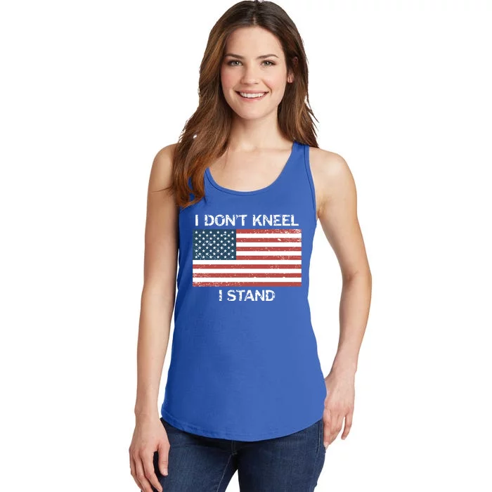 I Don't Kneel I Stand Usa Flag Faded Patriotic Gift Ladies Essential Tank