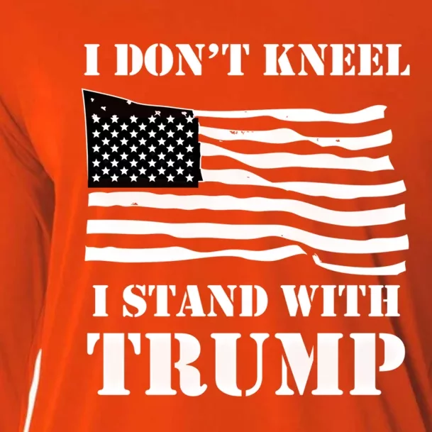 I Don't Kneel I Stand With Trump Tee Usa Flag Gift Black Cooling Performance Long Sleeve Crew