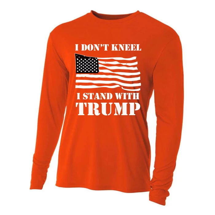 I Don't Kneel I Stand With Trump Tee Usa Flag Gift Black Cooling Performance Long Sleeve Crew