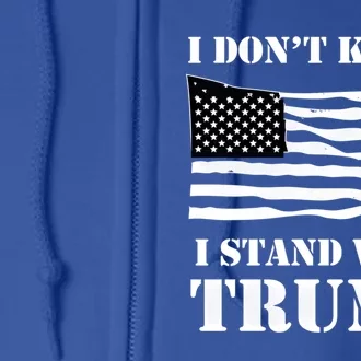 I Don't Kneel I Stand With Trump Tee Usa Flag Gift Black Full Zip Hoodie