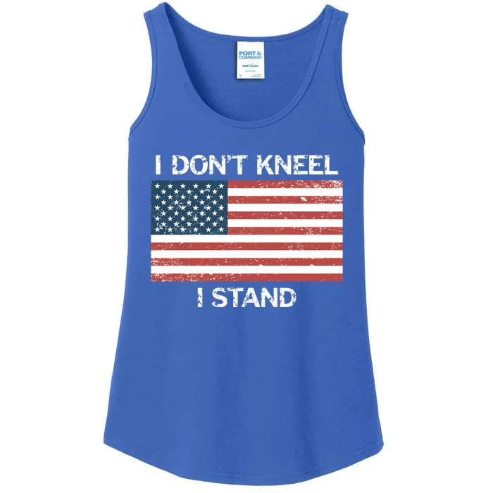 I Don't Kneel I Stand Usa Flag Faded Patriotic Funny Gift Ladies Essential Tank