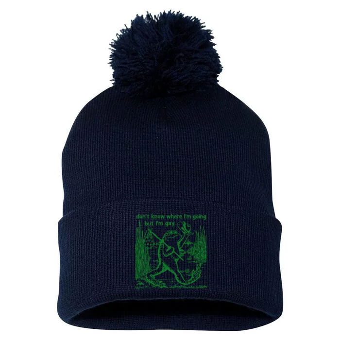 I DonT Know Where IM Going But IM Gay Frog Lgbt Pride Pom Pom 12in Knit Beanie