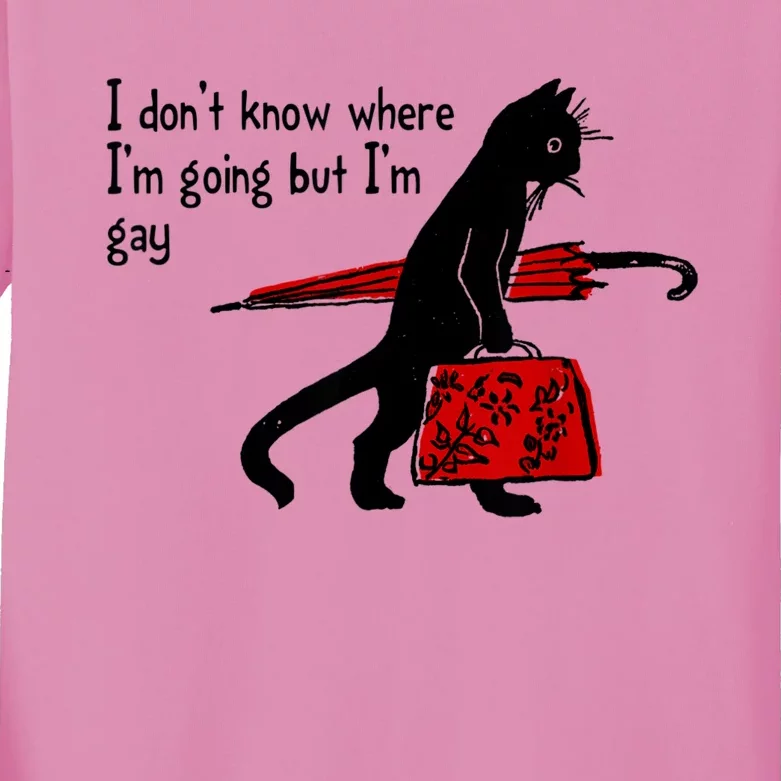 I Don't Know Where I'm Going But I'm Gay Funny Black Cat Kids Long Sleeve Shirt