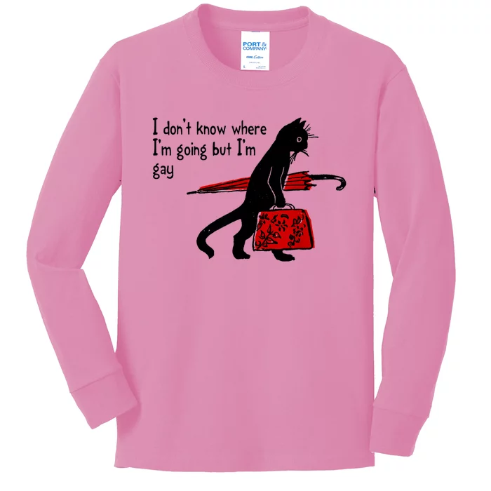 I Don't Know Where I'm Going But I'm Gay Funny Black Cat Kids Long Sleeve Shirt