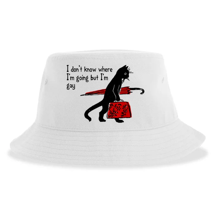 I Don't Know Where I'm Going But I'm Gay Funny Black Cat Sustainable Bucket Hat