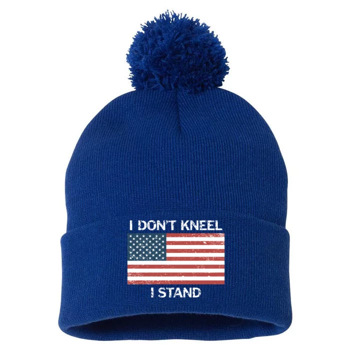 I Don't Kneel I Stand Usa Flag Faded Patriotic Gift Pom Pom 12in Knit Beanie