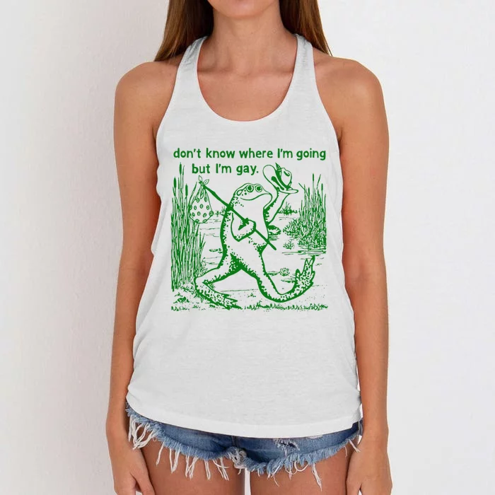 I DonT Know Where IM Going But IM Gay Frog Lgbt Pride Women's Knotted Racerback Tank