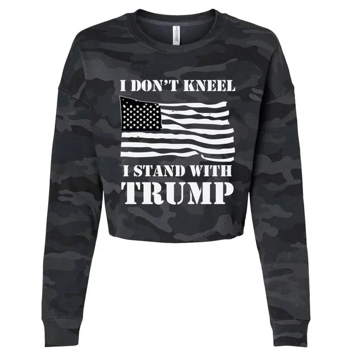 I Don't Kneel I Stand With Trump Tee Usa Flag Funny Gift Black Cropped Pullover Crew