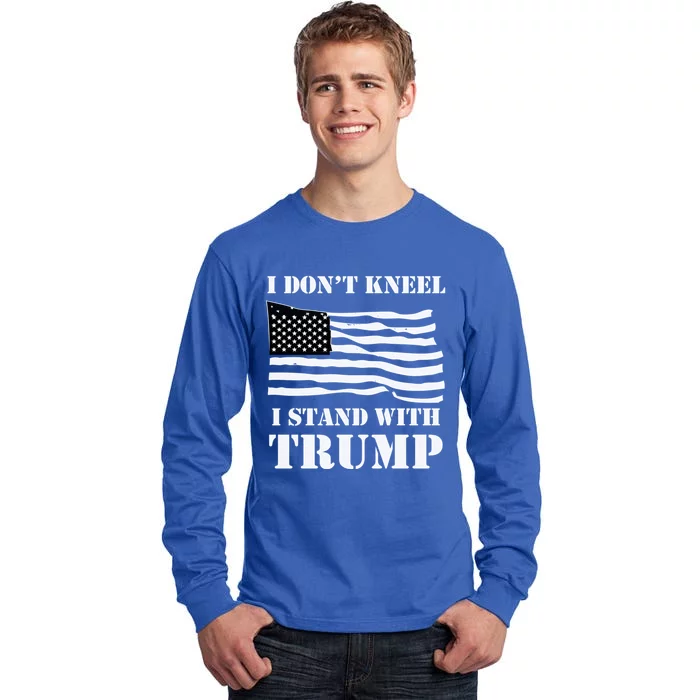 I Don't Kneel I Stand With Trump Tee Usa Flag Funny Gift Black Tall Long Sleeve T-Shirt