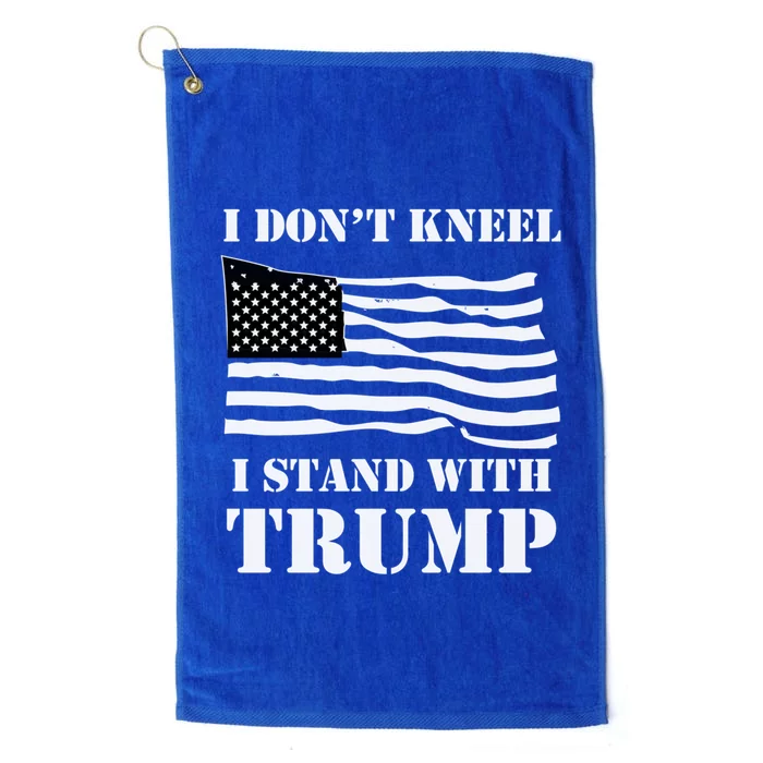 I Don't Kneel I Stand With Trump Tee Usa Flag Funny Gift Black Platinum Collection Golf Towel