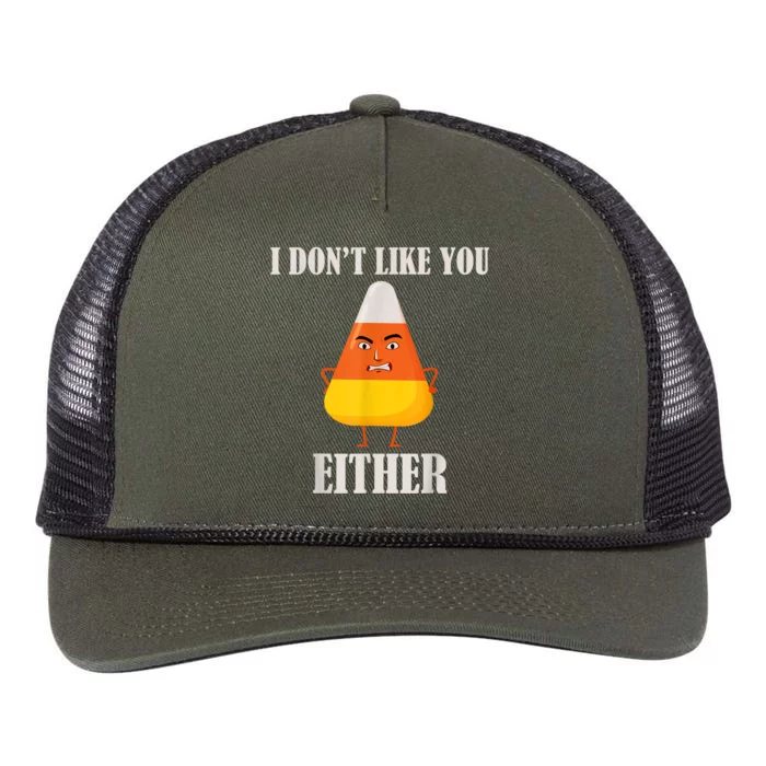 I Don't Like You Either Funny Halloween Candy Corn Retro Rope Trucker Hat Cap