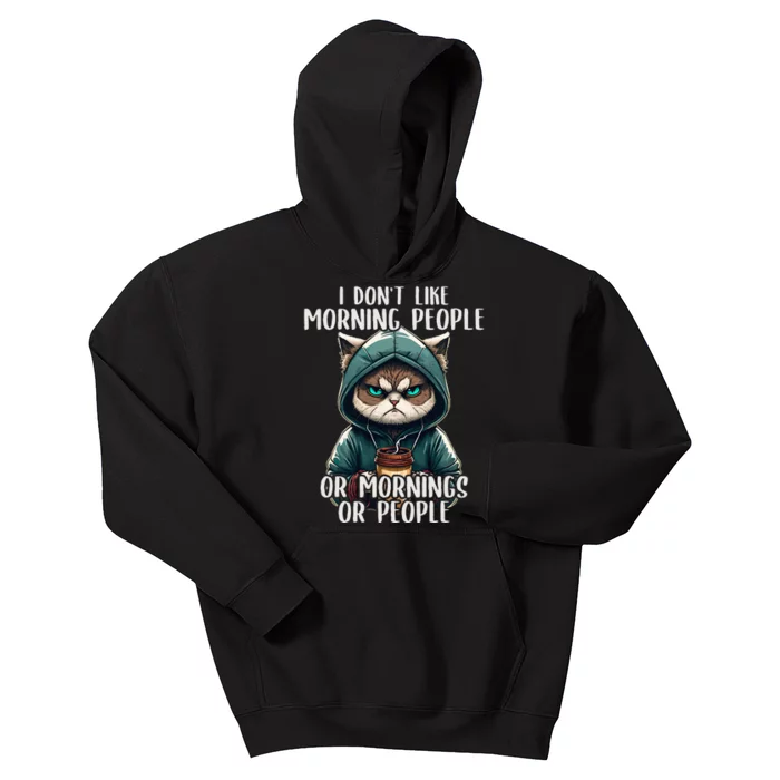 I Dont Like Morning People Coffee & Sarcastic Cat Grumpy Kids Hoodie