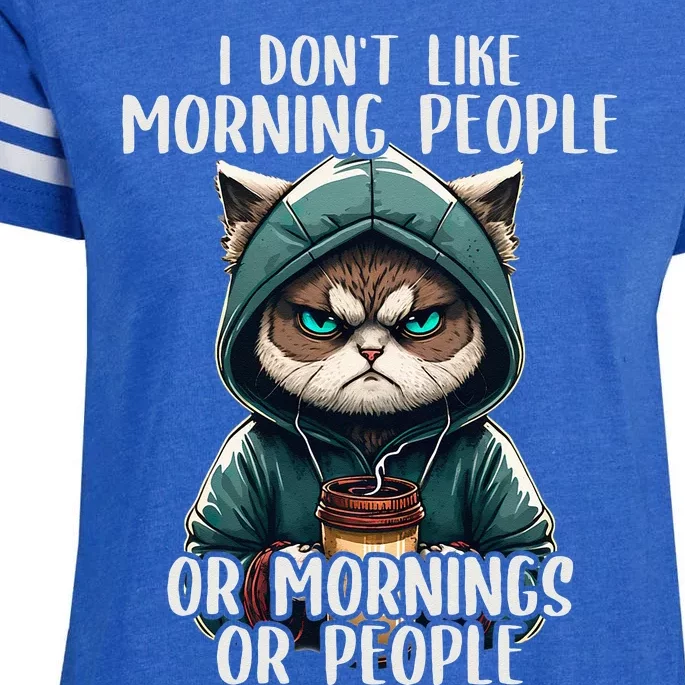 I Dont Like Morning People Coffee & Sarcastic Cat Grumpy Enza Ladies Jersey Football T-Shirt