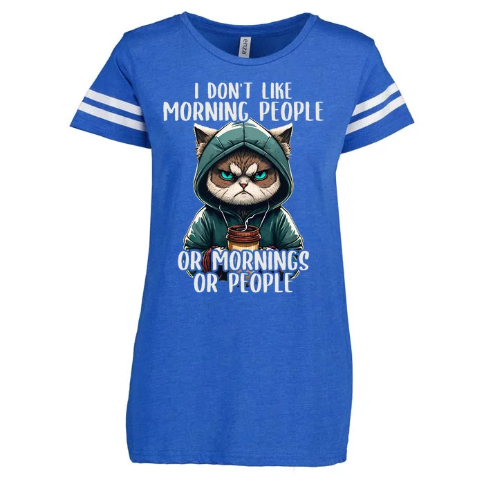 I Dont Like Morning People Coffee & Sarcastic Cat Grumpy Enza Ladies Jersey Football T-Shirt