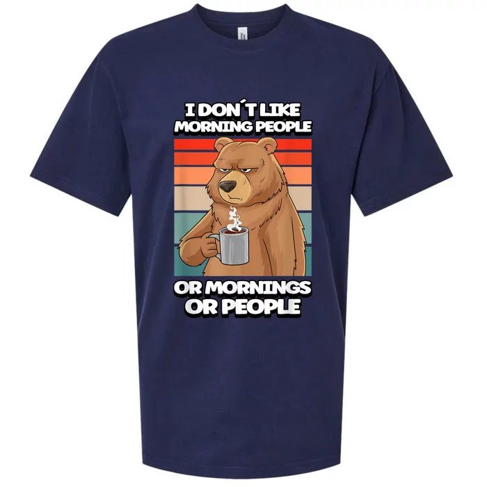 I Dont Like Morning People Bear Coffee Funny Vintage Sueded Cloud Jersey T-Shirt